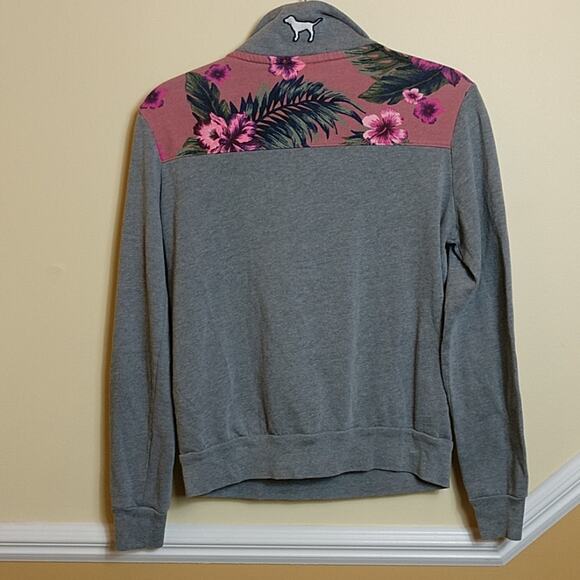 Pink Quarter Zip Hawaiian Floral Print Sweatshirt - Picture 4 of 7
